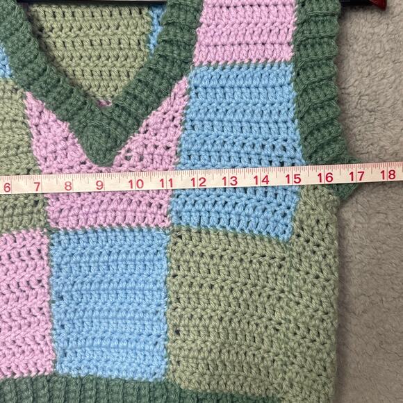 Handmade Knitted Sweater Vest Patchwork Block Cottagecore Eclectic Grandma OS - Picture 3 of 5